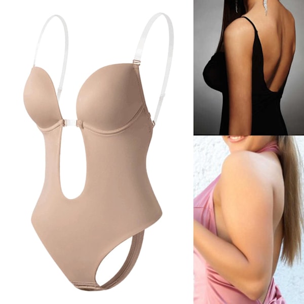 Kvinnor Backless Body Deep V Neck Body För Shaper för bröllop L