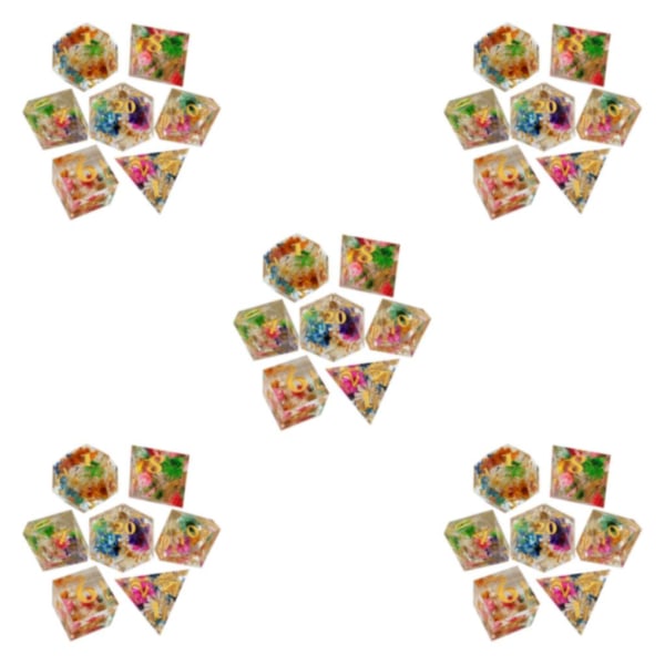 1/2/3/5 7x polyedriska tärningar Set Transparent Flower Graved Game 5Set