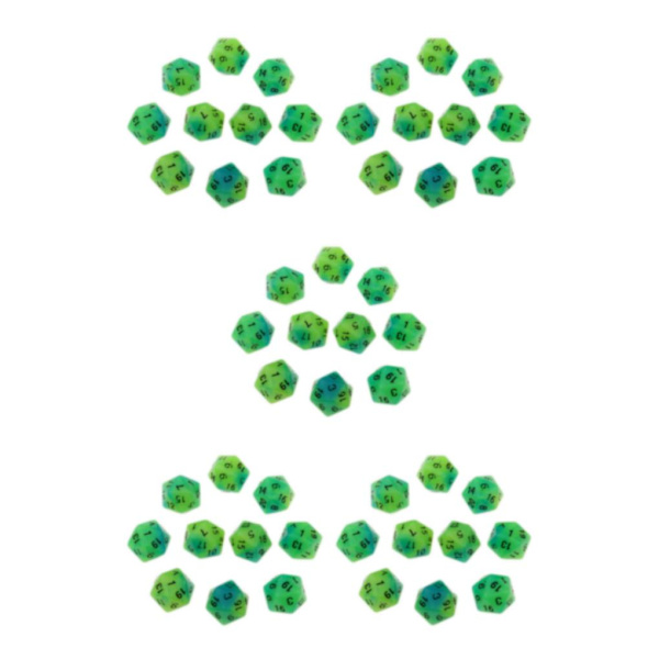 1/2/5 10 st självlysande flersidiga tärningar Noctilucent D20 set Blue+Green 10 Pcs 5Set