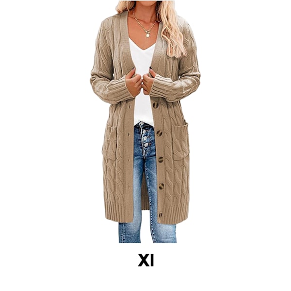 Polyester Klassisk och snygg lång kofta för damer Andas khaki XL