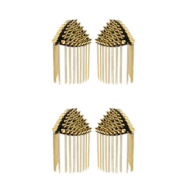 1/2 1 par Rivet Tassel Chain Epaulet Fashion Shoulder Boards Gold 11 x 12 x 5cm 2PCS