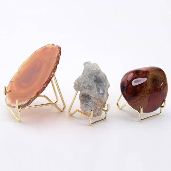 1/2/3 Iron Ores Stone Display Stand Desktop Rock Holder Base Golden M 1Set