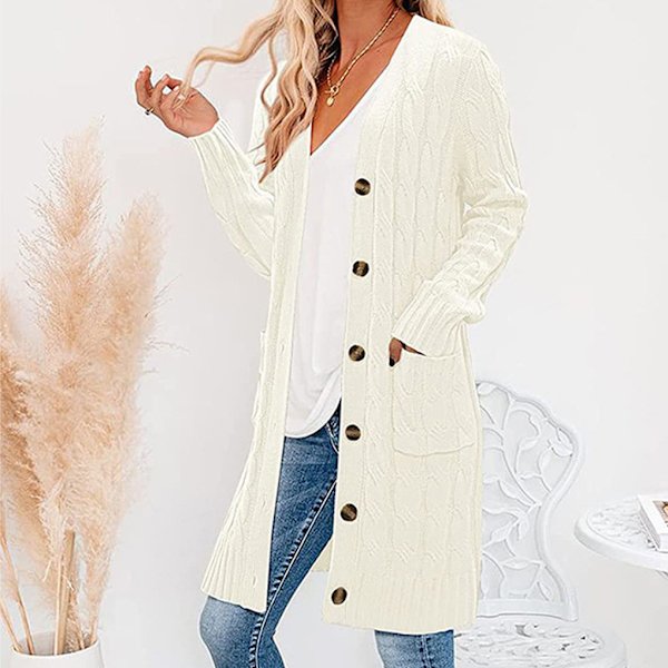 Polyester Klassisk och snygg lång kofta för damer Andas white XL