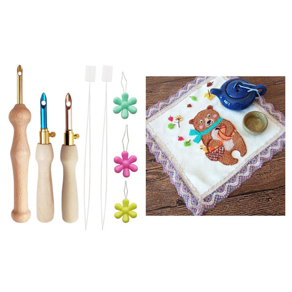 1/2/3/5 Broderi Punch Nål Penna Sysats Stickverktyg 3x Needle 5 Threader 10cm 1Set