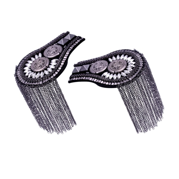 1/2/3/5 Epaulets tofs axelbrädor Legering för kläder Silver Black 6.7x11cm 5Set
