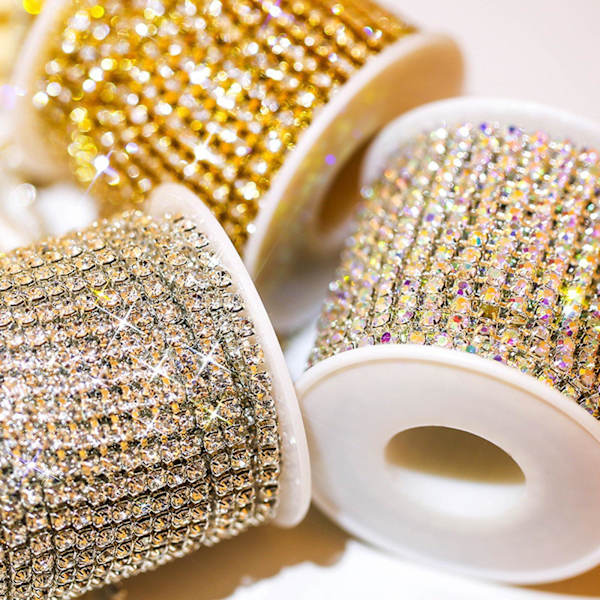 1/2 DIY Crystal 10 Yard Rhinestone Close Chain Clear Trim sömnad Silver 10m 1Set