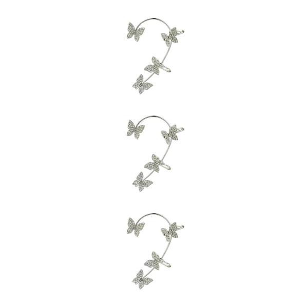 1/2/3/5 Clip Earring För Butterfly Ear Cuff Clip för Daily Silver Left 5.2cm 3Set
