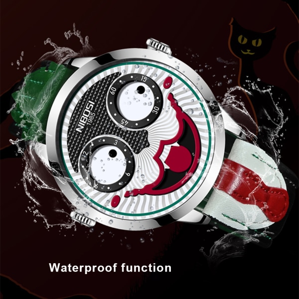 Rostfritt stål Joker Quartz Armbandsur Clown Face Wide White Red black