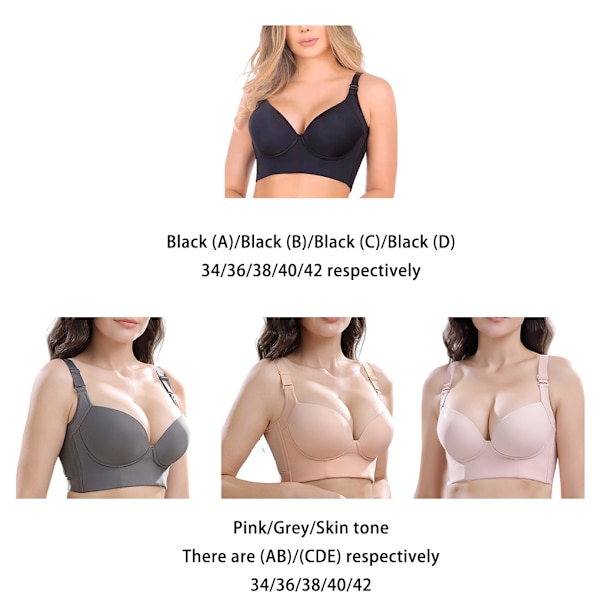 1/2/3 Dam Deep Cup BH Shapewear Ryggstängning Sexiga underkläder Gray AB 36 1 Pc