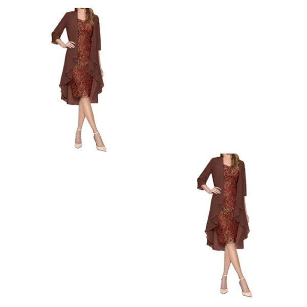 1/2/3 Paljettklänning Tvådelad kofta Spets Skin Close Prom Wine/4XL 2PCS
