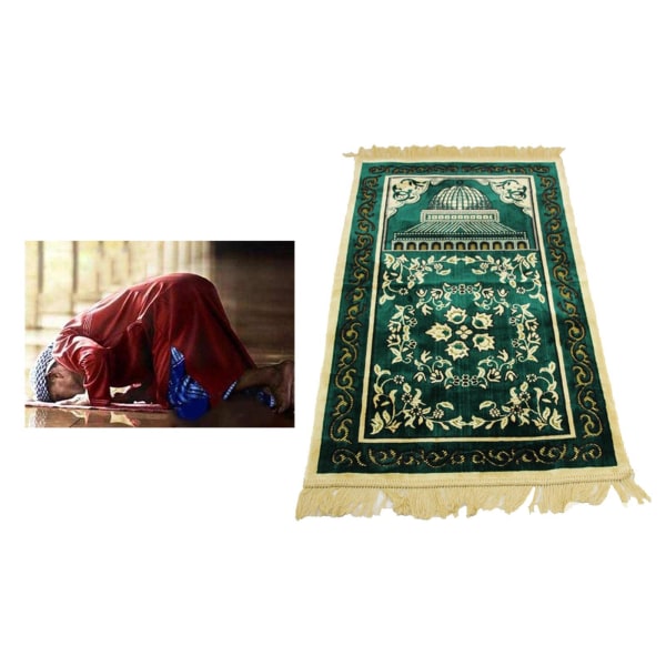 Muslimsk bönematta Eid Broderi Gobeläng Matta Halkfri matta Green 110x70cm