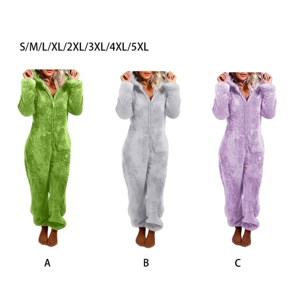 Dam S Dragkedja Fluffig Fleece Pyjamas Mjuk Och Mysig Casual Varm green XL