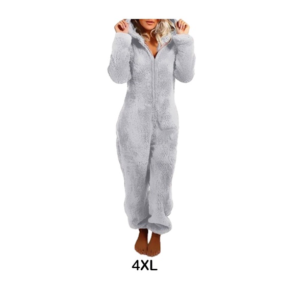 Dam S Dragkedja Fluffig Fleece Pyjamas Mjuk Och Mysig Casual Varm grey 4XL