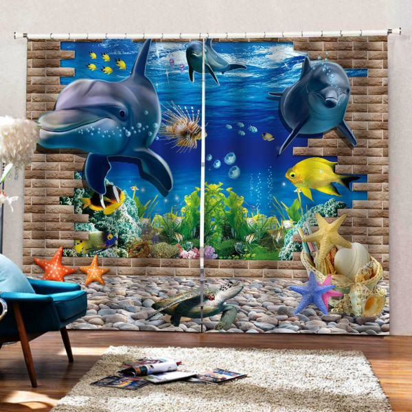 1/2 Digital Printing 3D Gardindraperier för vardagsrummet i sovrummet Undersea 1Set