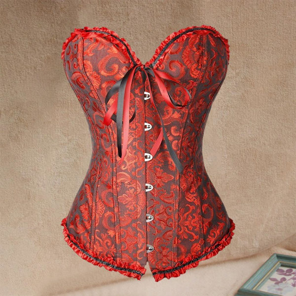 1/2 Women's För ace Up Boned Overbust Cincher Corset Bustier Black Red L 1Set