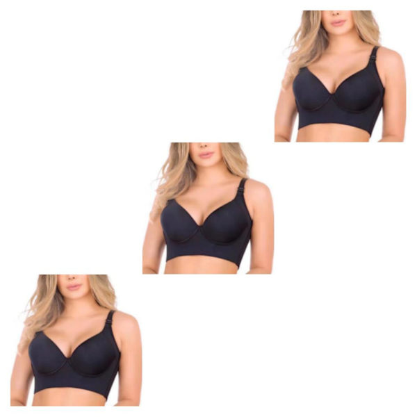 1/2/3 Dam Deep Cup BH Shapewear Ryggstängning Sexiga underkläder Black A 36 3PCS