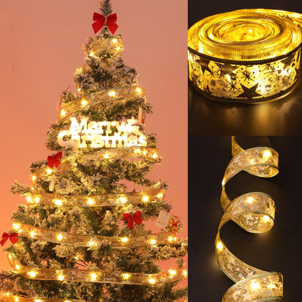 1/2/3/5 Christmas Tree Ribbon Lights Party Supplies För Silver warm light 2 meters 20 lights 1Set