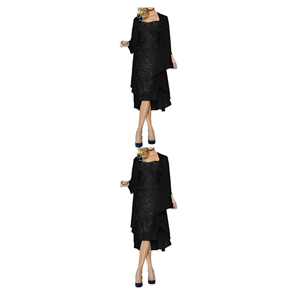 1/2/3 Paljettklänning Tvådelad kofta Spets Skin Close Prom Black/4XL 2PCS
