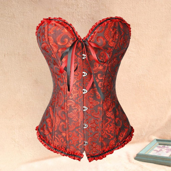 1/2 Women's För ace Up Boned Overbust Cincher Corset Bustier Black Red XL 1Set