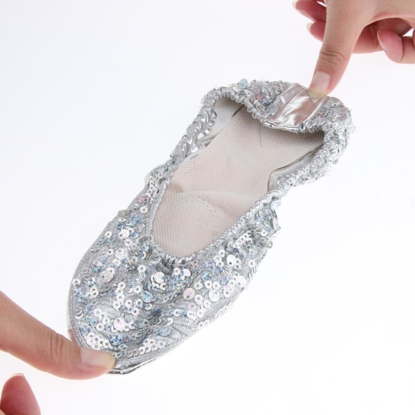 1/2/3/5 Kvinnor Tjej Magdansskor Non- För slip Soft Soles Silver M 1Set