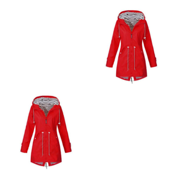 1/2/3/5 Hoodie Mjuk damjacka Vattentät regnkappa utomhus red M 2Set