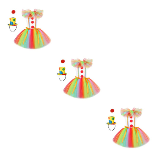 1/2/3 Barn Tjej Clown Kostym Mesh Tutu Klänning Outfits med topp Size M 3Set