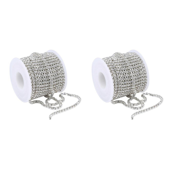 1/2 DIY Crystal 10 Yard Rhinestone Close Chain Clear Trim sömnad Silver 10m 2Set