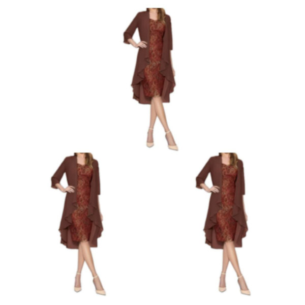 1/2/3 Paljettklänning Tvådelad kofta Spets Skin Close Prom Wine/XL 3PCS