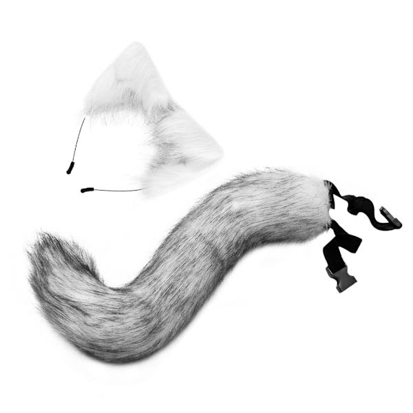 För Fox Ears and Tail Cat Ear Pannband Huvudbonader för festbal Gray 50cm