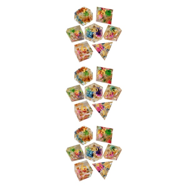 1/2/3/5 7x polyedriska tärningar Set Transparent Flower Graved Game 3Set