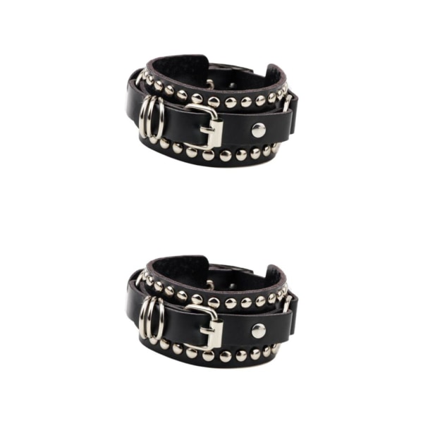 1/2/3/5 PU Läderarmband Justerbar Wrap Cuff Nit för Black 24.5 x 3.2cm 2Set