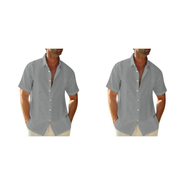 1/2 Resande Fotvandring Herr Button Down Skjorta Sommar Enkel Grey XXL 2PCS