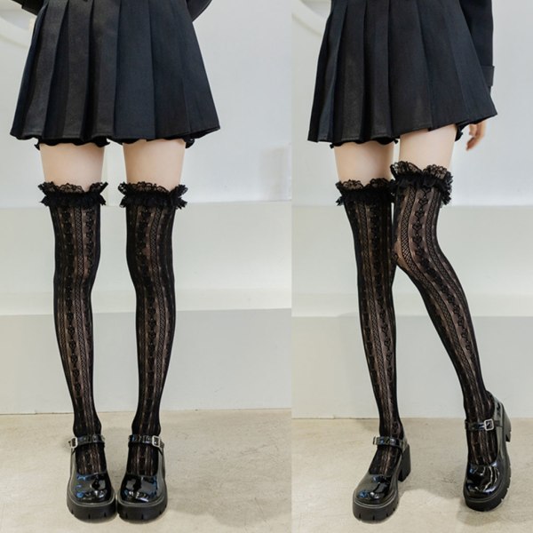 1/3/5 2 st spets Andas och hög elasticitet Lolita Fishnet black thigh-high socks 1 Pc