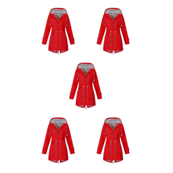 1/2/3/5 Hoodie Mjuk damjacka Vattentät regnkappa utomhus red S 5Set