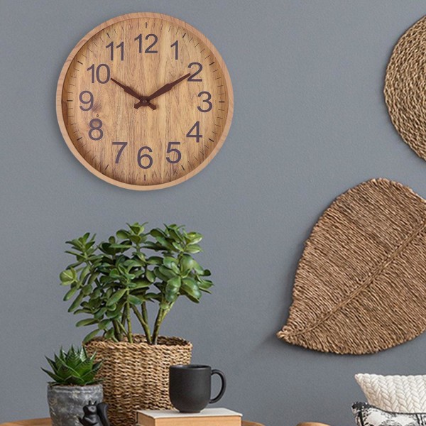 1/2/3 12 tums väggklocka Batteridrivna moderna klockor Hem Natural Wood 1 Pc