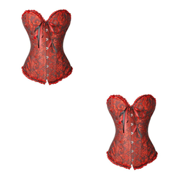1/2 Women's För ace Up Boned Overbust Cincher Corset Bustier Black Red XL 2Set