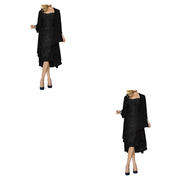 1/2/3 Paljettklänning Tvådelad kofta Spets Skin Close Prom Black/2XL 2PCS