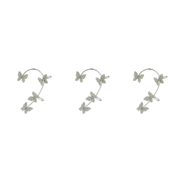 1/2/3/5 Clip Earring För Butterfly Ear Cuff Clip för Daily Silver Left 5.2cm 3Set