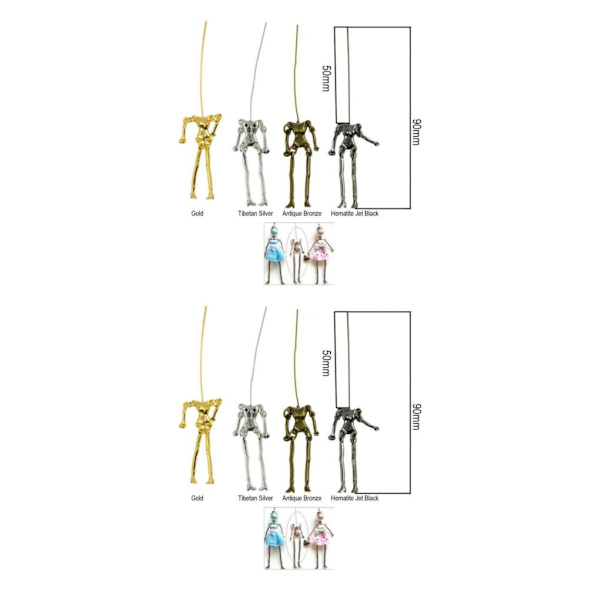 1/2 6st Mänskligt skelett Kroppen DIY Dockor Hängen Smycken Gold 90mm 2Set