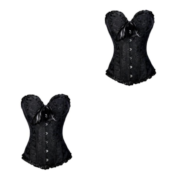 1/2 Women's För ace Up Boned Overbust Cincher Corset Bustier Black XL 2Set