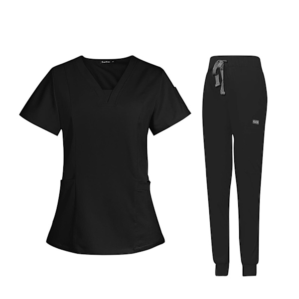 1/2 kvinnlig Scrub Set Nurse v-ringning Maskintvättbar kort Black L 1Set