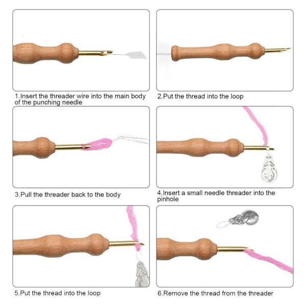 1/2/3/5 Broderi Punch Nål Penna Sysats Stickverktyg 3x Needle 5 Threader 10cm 1Set