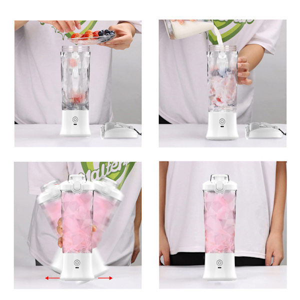 USB laddning Bärbar Juicer 600ml Multifunktionell med hög kapacitet white
