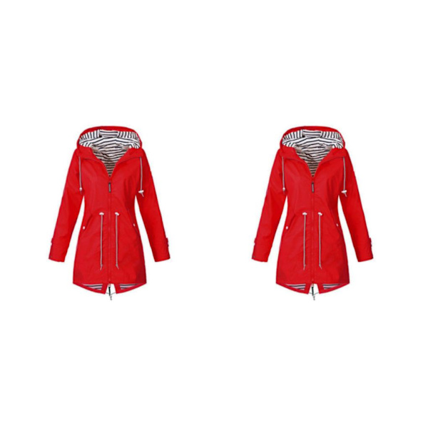 1/2/3/5 Hoodie Mjuk damjacka Vattentät regnkappa utomhus red M 2Set