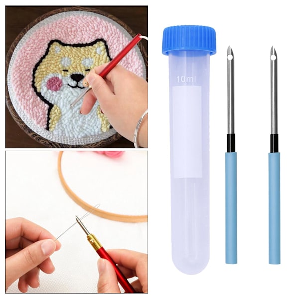 1/2/3/5 Broderi Punch Nål Penna Sysats Stickverktyg 2 Pcs Needle 1 Pc Tube 10cm 1Set