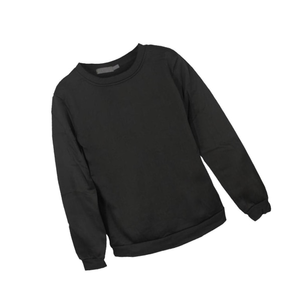 Herr Sweatshirt Plain Fleece Sweat Top Pullover Crew Neck För Black 3XL