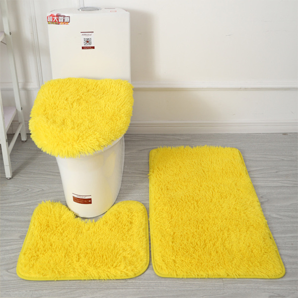 3st PU Mjuk Textur Stark Vattenabsorption Toalettmatta Set För Yellow
