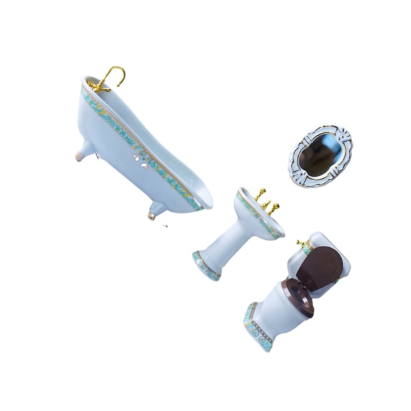 1/2/3/5 Miniatyr Badkar Toalett Handfat Spegel Set Keramik Robust type 3 1Set