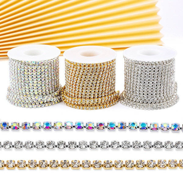 1/2 DIY Crystal 10 Yard Rhinestone Close Chain Clear Trim sömnad Golden 10m 1Set