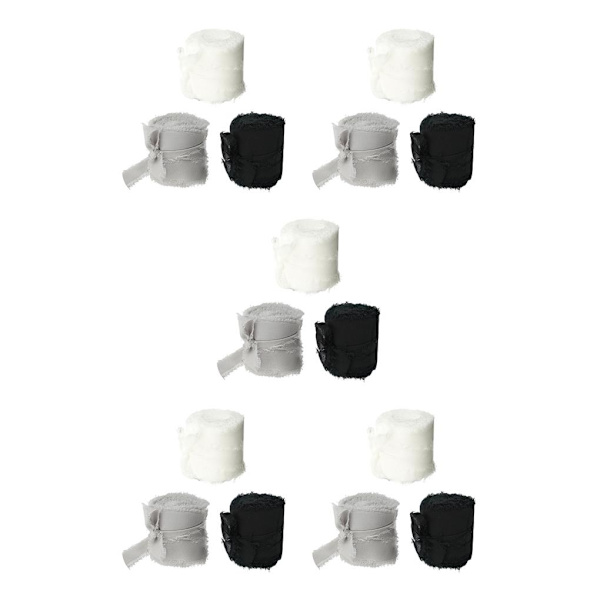 1/2/5 frans chiffong sidenliknande band för bröllopsbuketter Black+Grey 5PCS